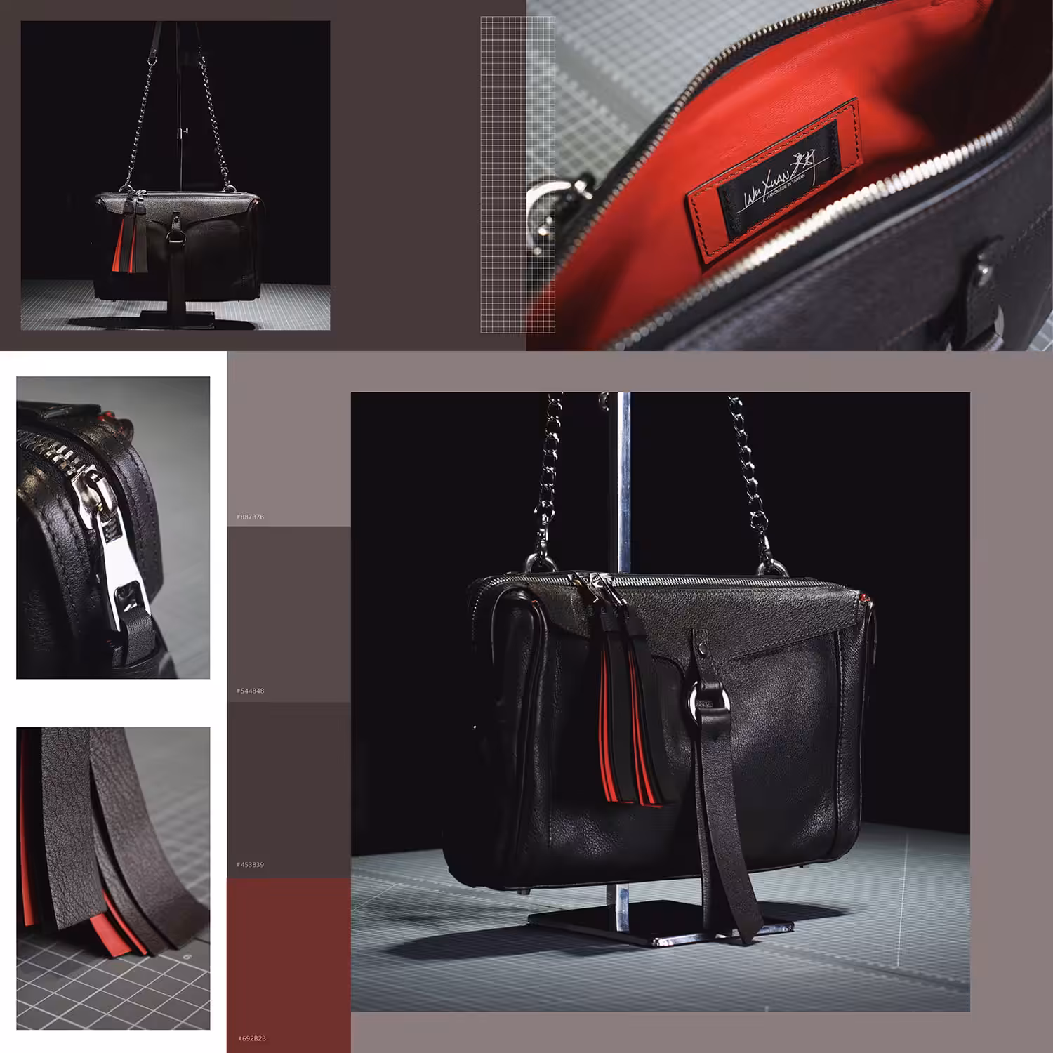 紅配色鍊條包-吳軒手工皮包老師作品